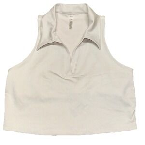 Beyond Yoga Prep Cropped‎ Tank Top Cream Heather Ribbed Collar V-Neck Women's M